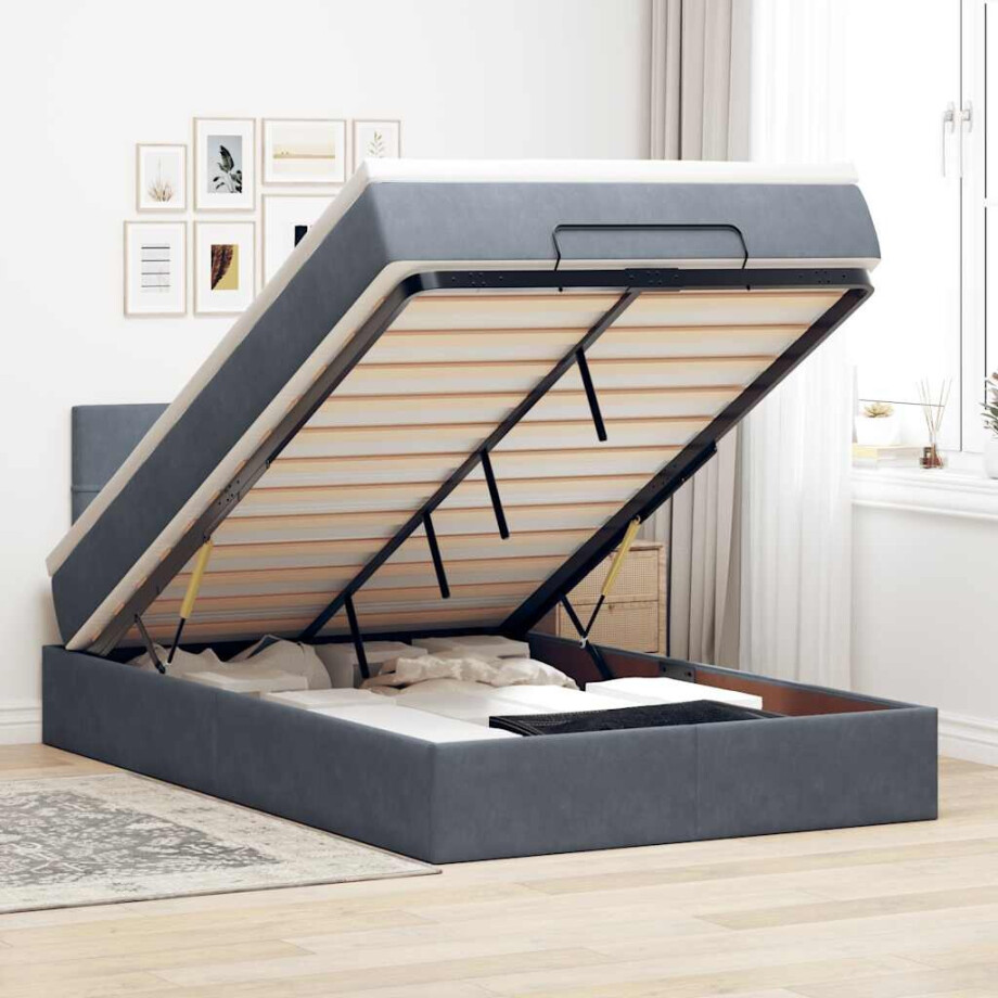 vidaXL Ottoman bed met matras en LED's 120x200cm fluweel donkergrijs afbeelding 1