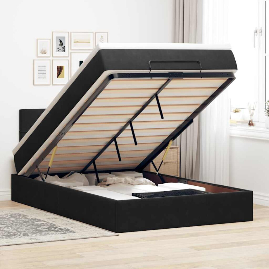 vidaXL Ottoman bed met matras en LED's 120x200cm fluweel zwart afbeelding 1
