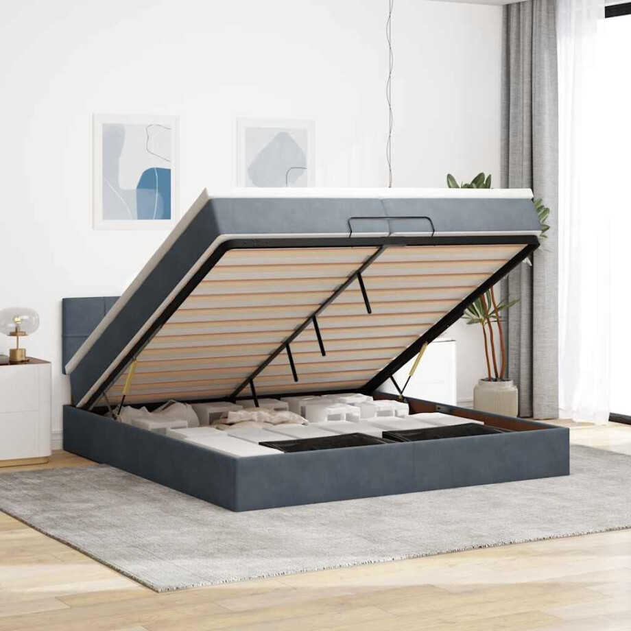 vidaXL Ottoman bed met matrassen en LED's 200x200cm fluweel afbeelding 1
