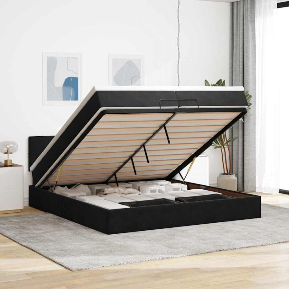 vidaXL Ottoman bed met matrassen en LED's 200x200cm fluweel zwart vidaXL Ottoman bed met matrassen en LED's 200x200cm fluweel zwart afbeelding 1