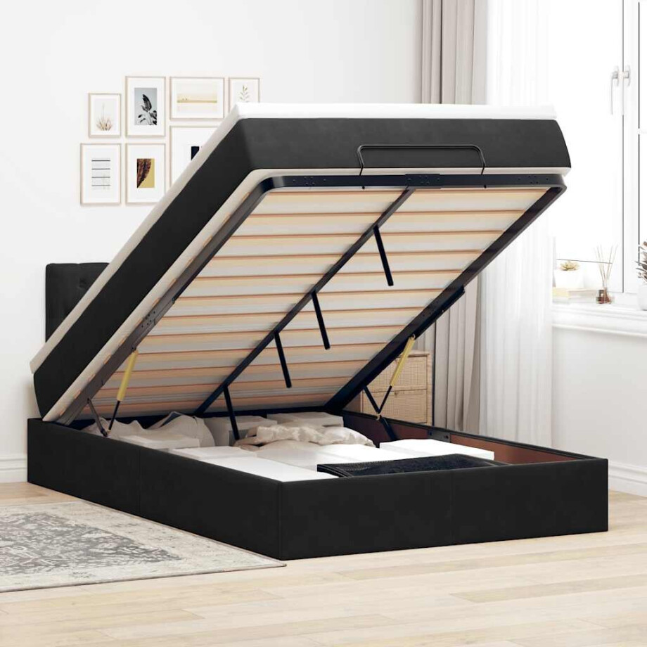 vidaXL Ottoman bed met matras en LED's 120x200cm fluweel zwart vidaXL Ottoman bed met matras en LED's 120x200cm fluweel zwart afbeelding 1