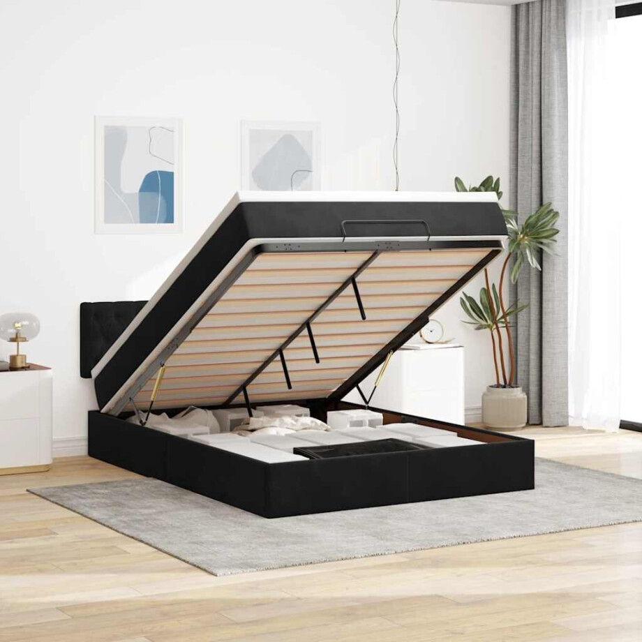 vidaXL Ottoman bed met matras en LED's 140x190cm fluweel zwart afbeelding 1