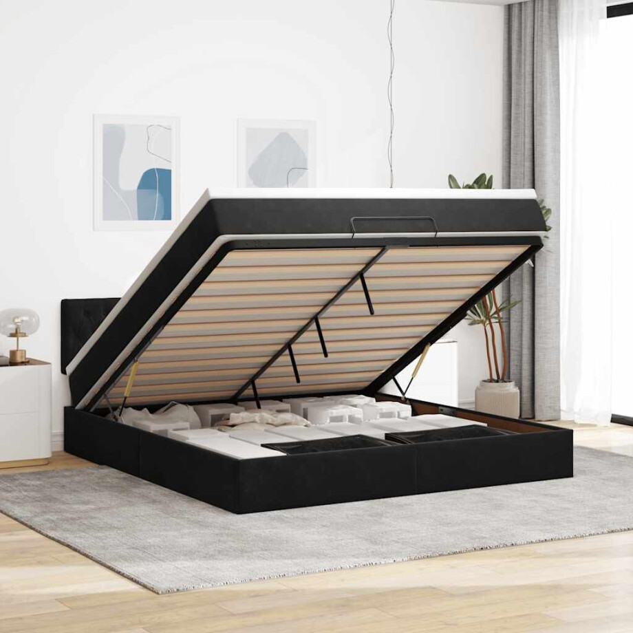 vidaXL Ottoman bed met matras en LED's 160x200cm fluweel zwart afbeelding 1