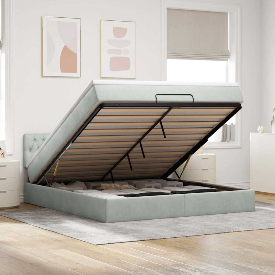 vidaXL Ottoman bed met matras en LED's 180x200cm fluweel lichtgrijs afbeelding 1