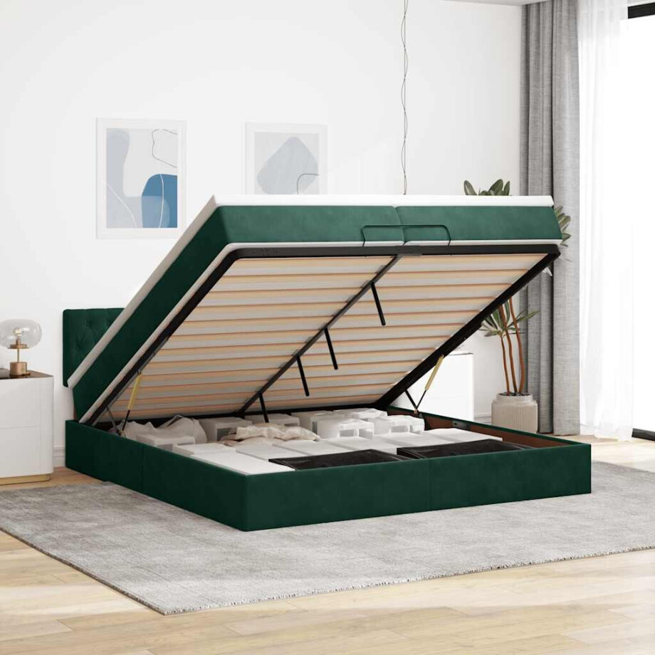 vidaXL Ottoman bed met matrassen en LED's 200x200cm fluweel afbeelding 1