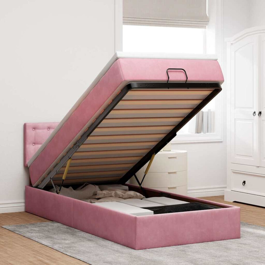 vidaXL Ottoman bed met matras en LED's 90x190cm fluweel roze afbeelding 1
