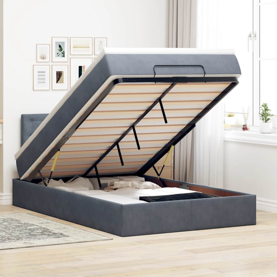 vidaXL Ottoman bed met matras en LED's 120x200cm fluweel donkergrijs afbeelding 1
