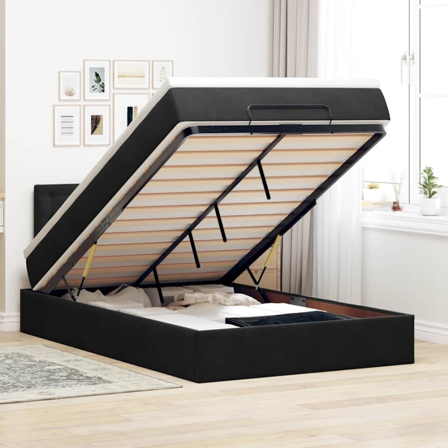 vidaXL Ottoman bed met matras en LED's 120x200cm fluweel zwart vidaXL Ottoman bed met matras en LED's 120x200cm fluweel zwart afbeelding 1