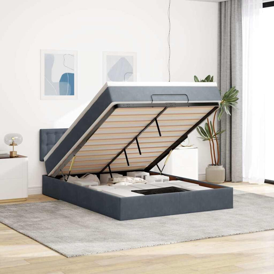 vidaXL Ottoman bed met matras en LED's 140x190cm fluweel donkergrijs afbeelding 1