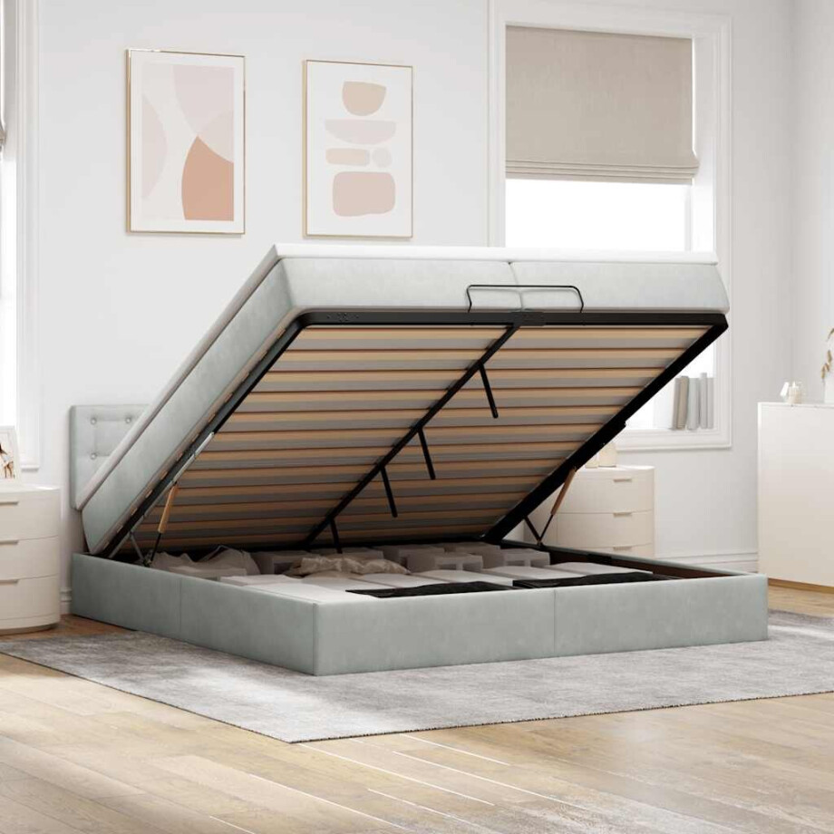 vidaXL Ottoman bed met matrassen en LED's 200x200cm fluweel lichtgrijs vidaXL Ottoman bed met matrassen en LED's 200x200cm fluweel lichtgrijs afbeelding 1