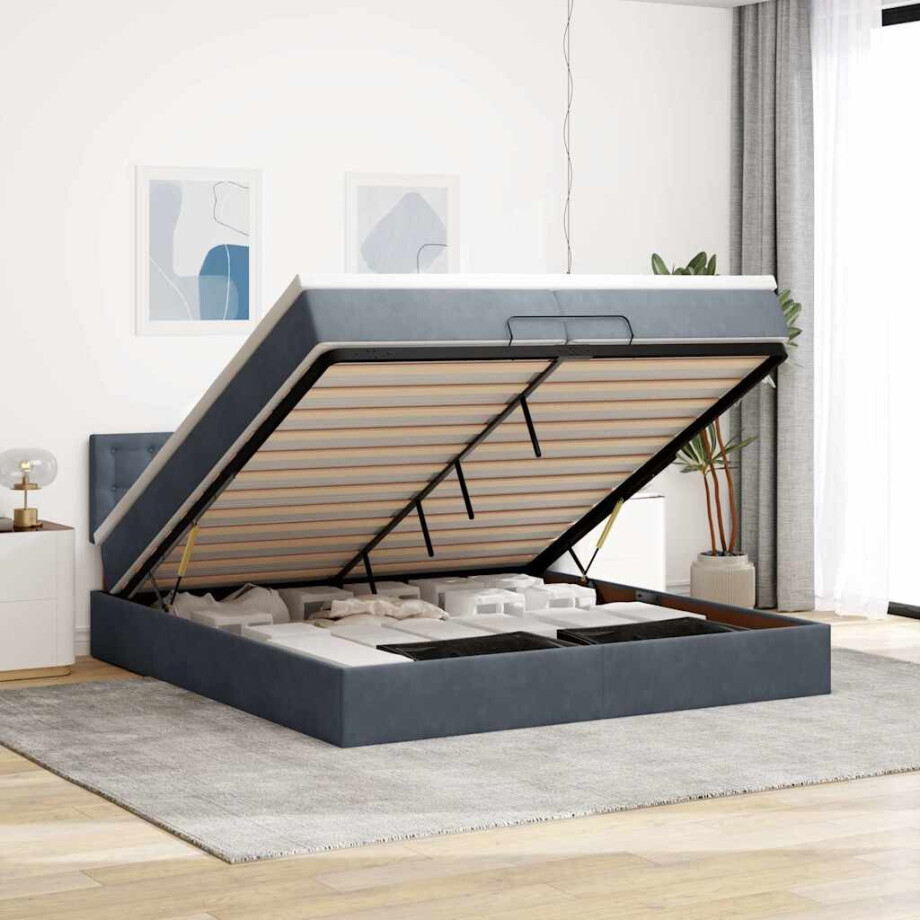 vidaXL Ottoman bed met matrassen en LED's 200x200cm fluweel afbeelding 1