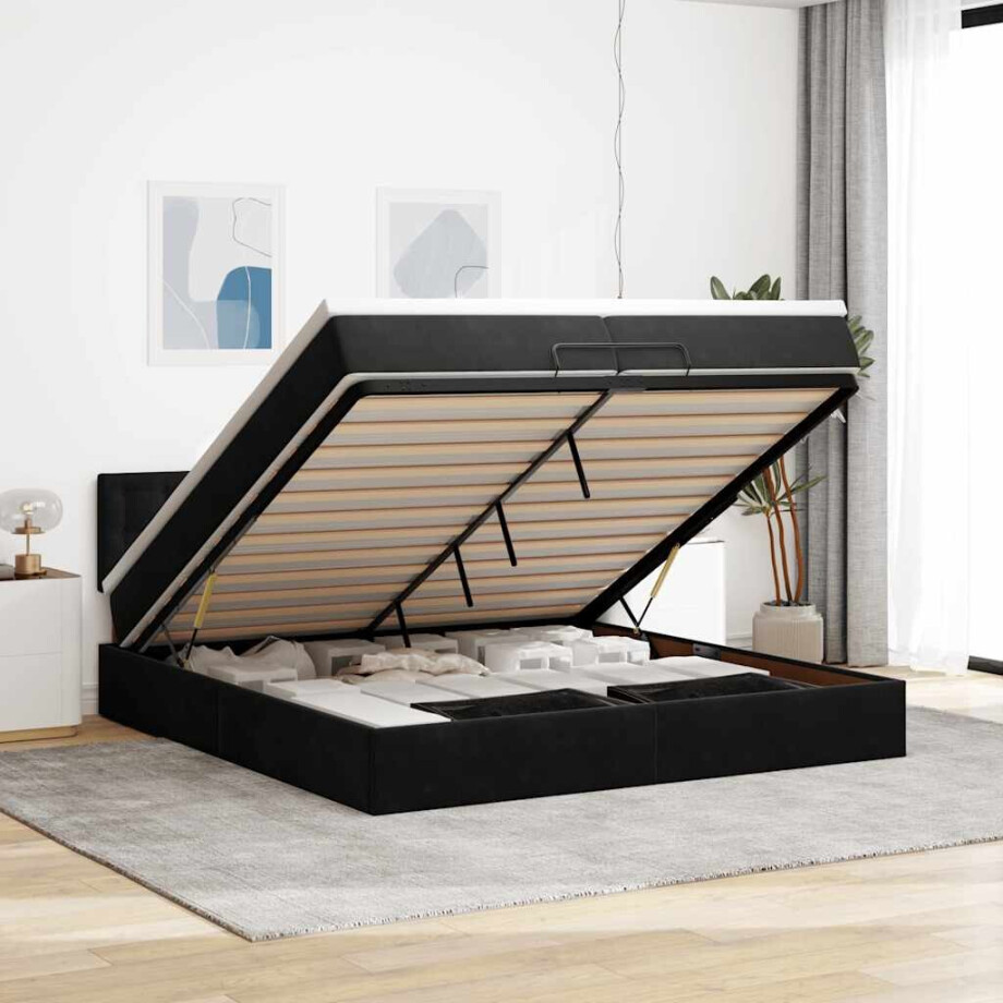 vidaXL Ottoman bed met matrassen en LED's 200x200cm fluweel zwart vidaXL Ottoman bed met matrassen en LED's 200x200cm fluweel zwart afbeelding 1