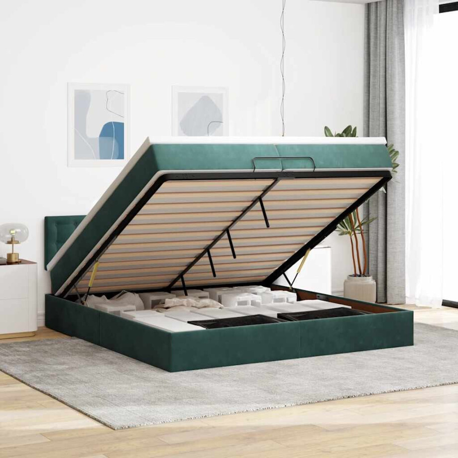 vidaXL Ottoman bed met matrassen en LED's 200x200cm fluweel afbeelding 1