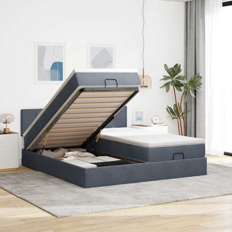vidaXL Ottoman bed met matrassen en LED's 180x200cm fluweel vidaXL Ottoman bed met matrassen en LED's 180x200cm fluweel afbeelding 1