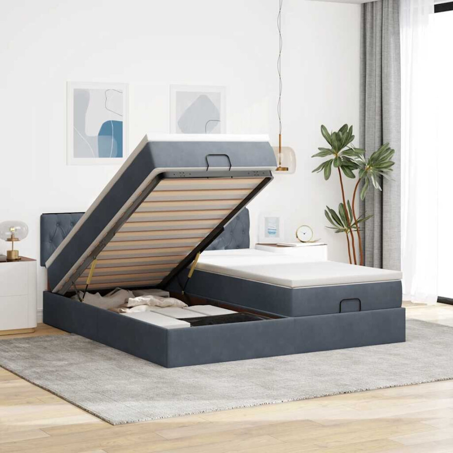 vidaXL Ottoman bed met matrassen en LED's 200x200cm fluweel vidaXL Ottoman bed met matrassen en LED's 200x200cm fluweel afbeelding 1