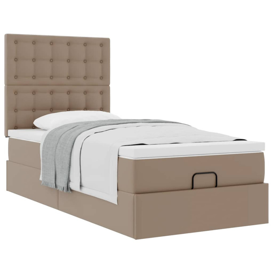 vidaXL Bedframe met matras 90x190cm kunstleer cappuccinokleurig afbeelding 1