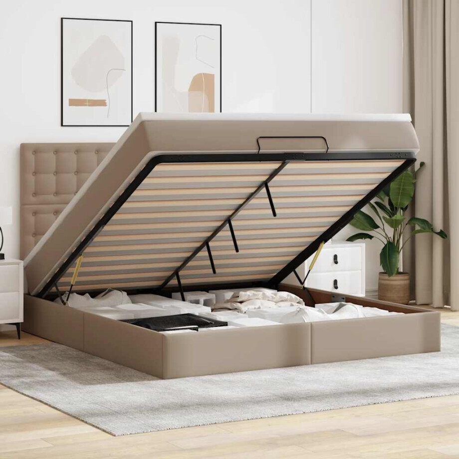vidaXL Ottoman bed met matras 160x200cm kunstleer cappuccinokleurig afbeelding 1