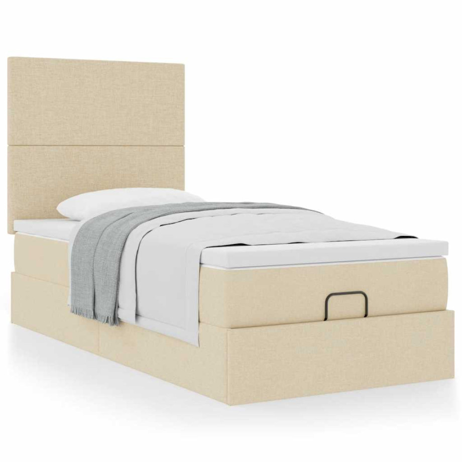 vidaXL Bedframe met matras 90x190cm stof crèmekleurig afbeelding 1