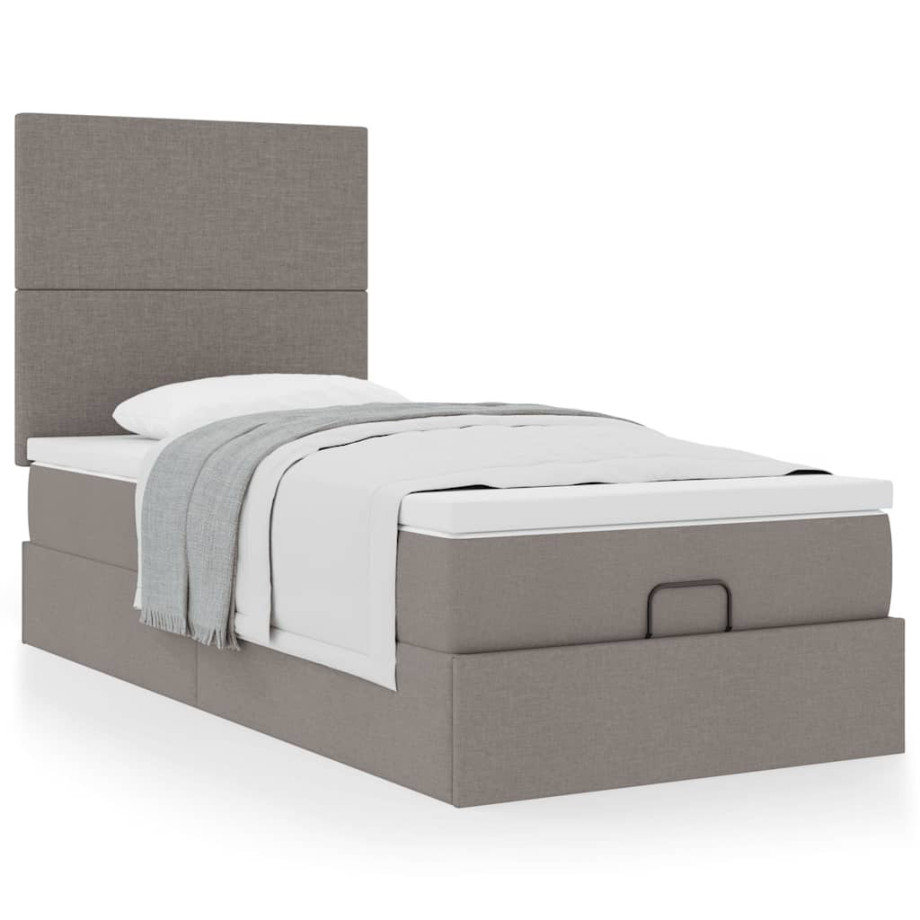 vidaXL Bedframe met matras 100x200cm stof taupe afbeelding 1