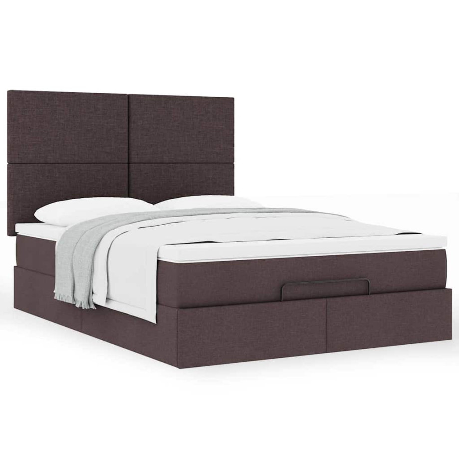 vidaXL Ottoman bed met matras 140x200cm stof donkerbruin vidaXL Ottoman bed met matras 140x200cm stof donkerbruin afbeelding 1