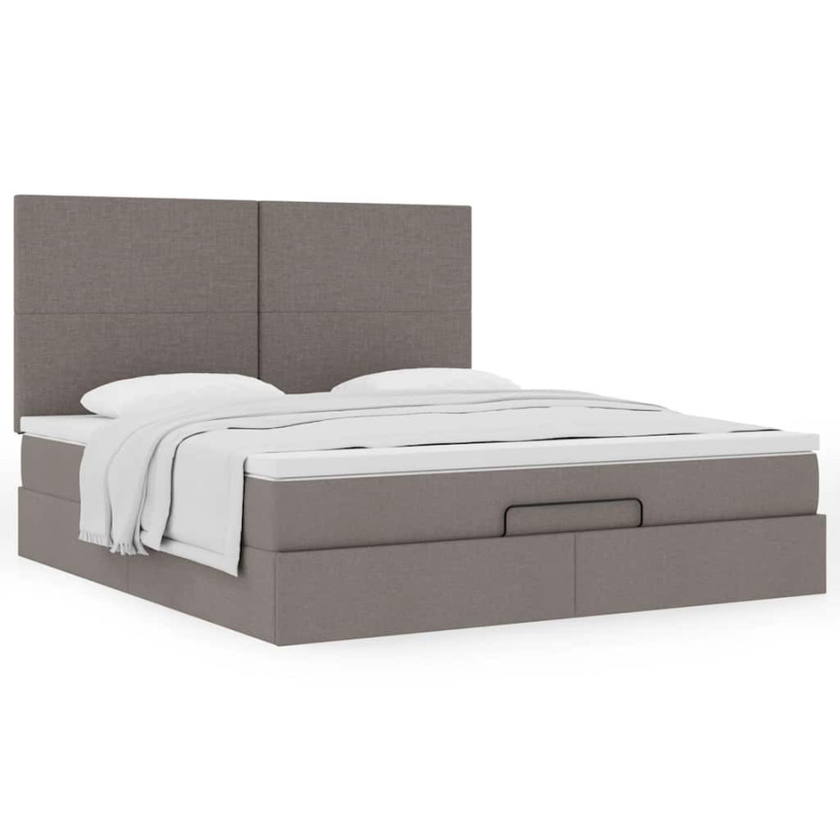 vidaXL Bedframe met matras 160x200cm stof taupe afbeelding 1