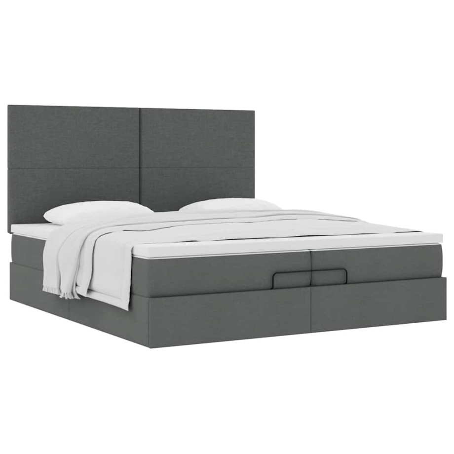 vidaXL Bedframe met matrassen 200x200cm stof donkergrijs afbeelding 1