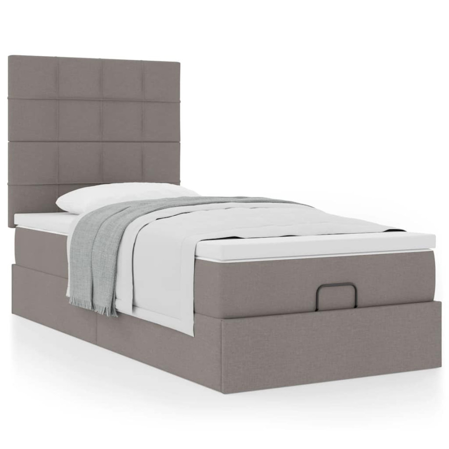 vidaXL Bedframe met matras 90x190cm stof taupe afbeelding 1