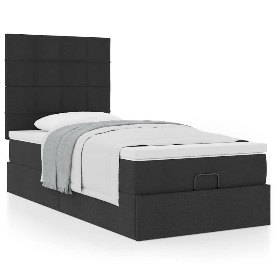 vidaXL Bed met matras 90x200 cm stof zwart vidaXL Bed met matras 90x200 cm stof zwart afbeelding 1