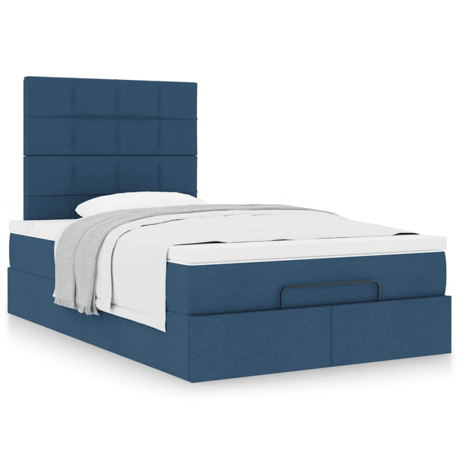 vidaXL Bedframe met matras 120x190 cm stof blauw afbeelding 1