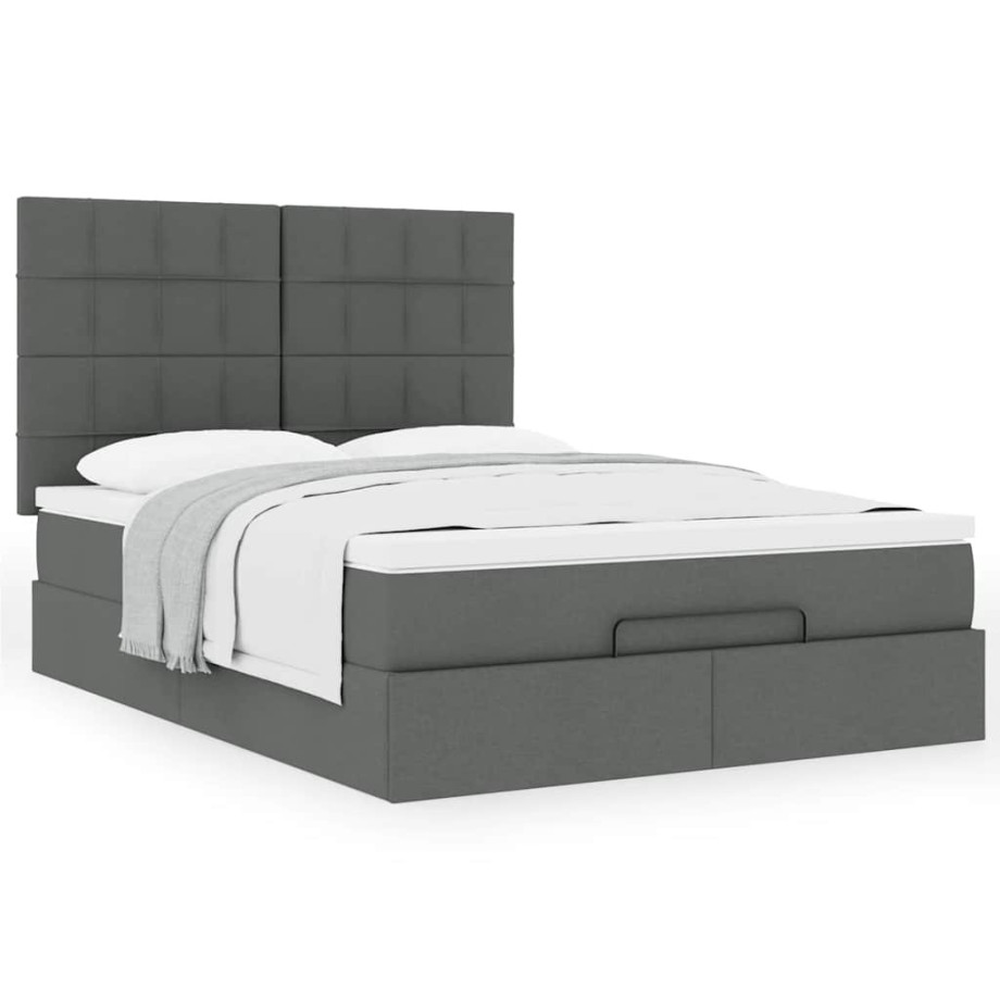 vidaXL Ottoman bed met matras 140x190cm stof donkergrijs afbeelding 1