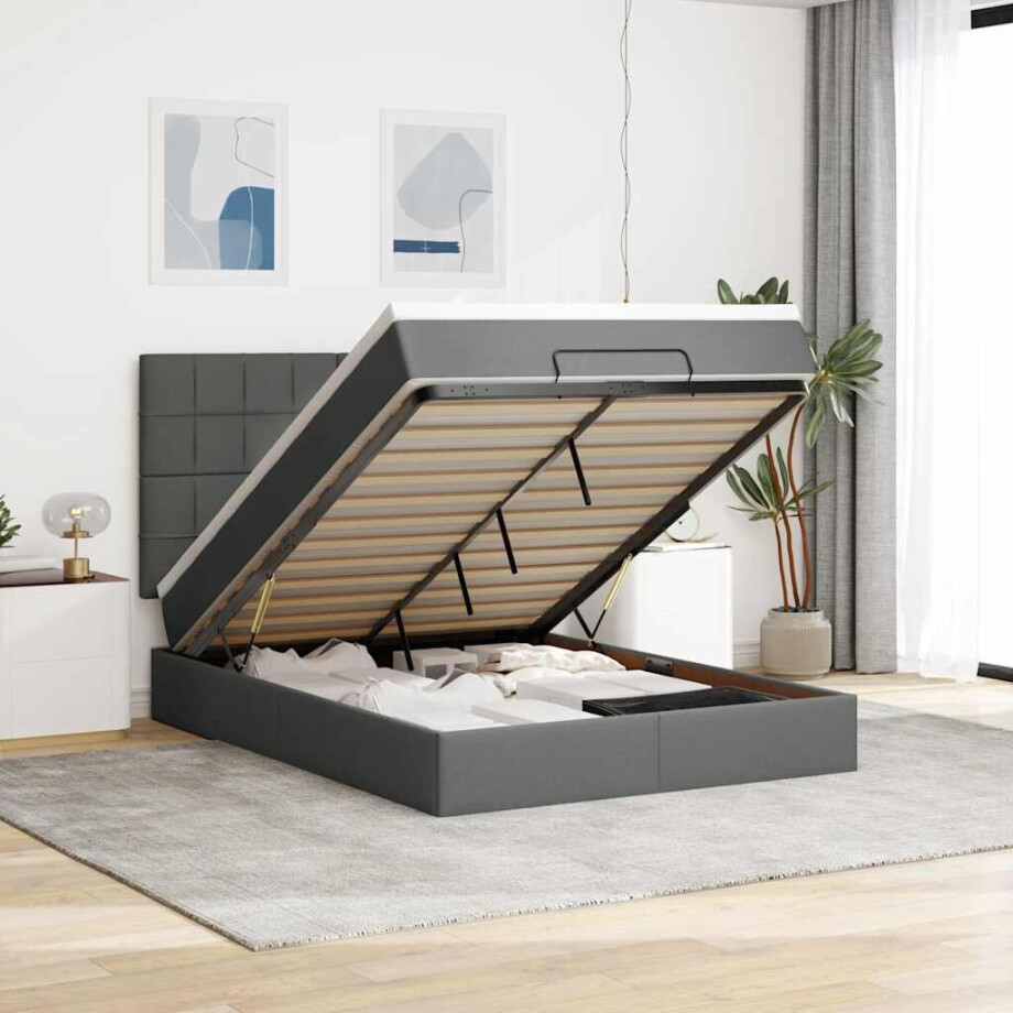 vidaXL Ottoman bed met matras 140x200cm stof donkergrijs afbeelding 1