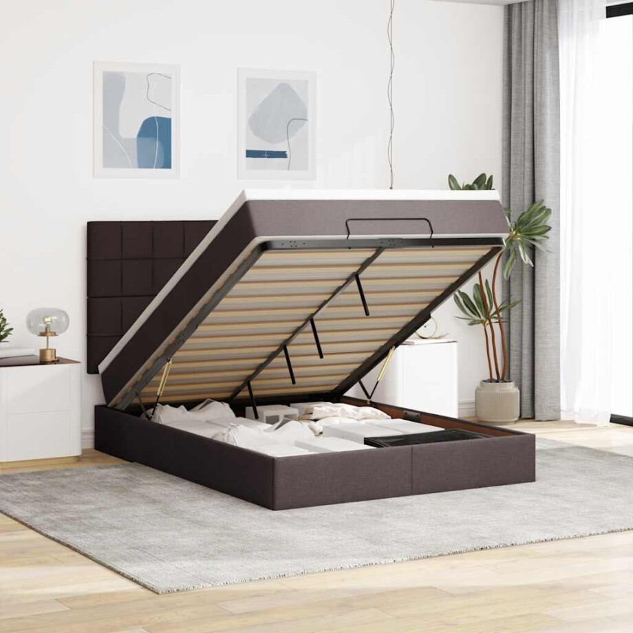 vidaXL Ottoman bed met matras 140x200cm stof donkerbruin afbeelding 1