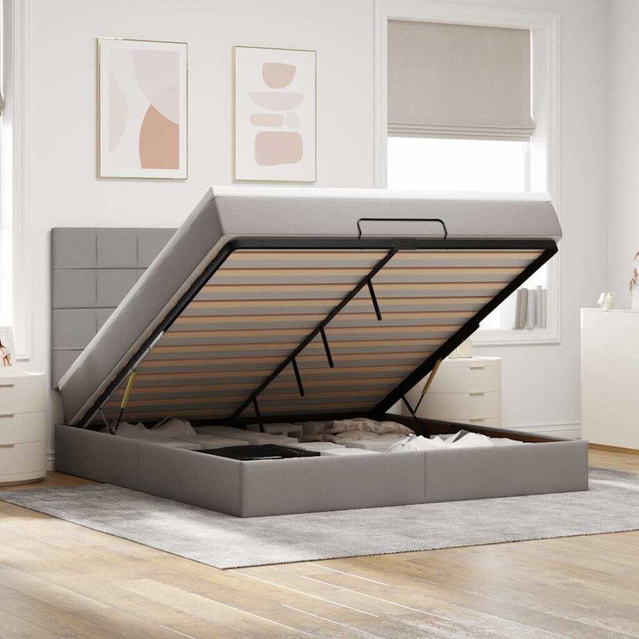 vidaXL Ottoman bed met matras 180x200cm stof taupe afbeelding 1