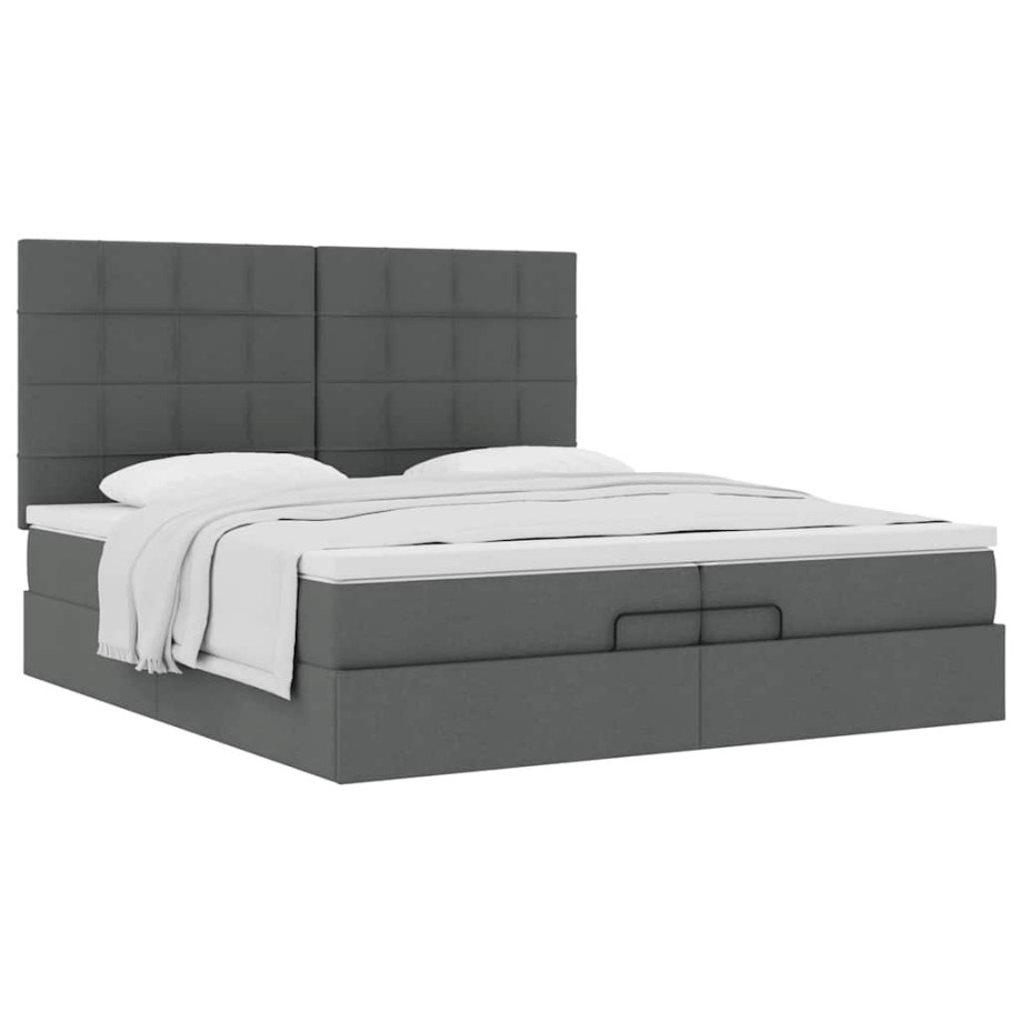 vidaXL Bedframe met matrassen 200x200cm stof donkergrijs afbeelding 1
