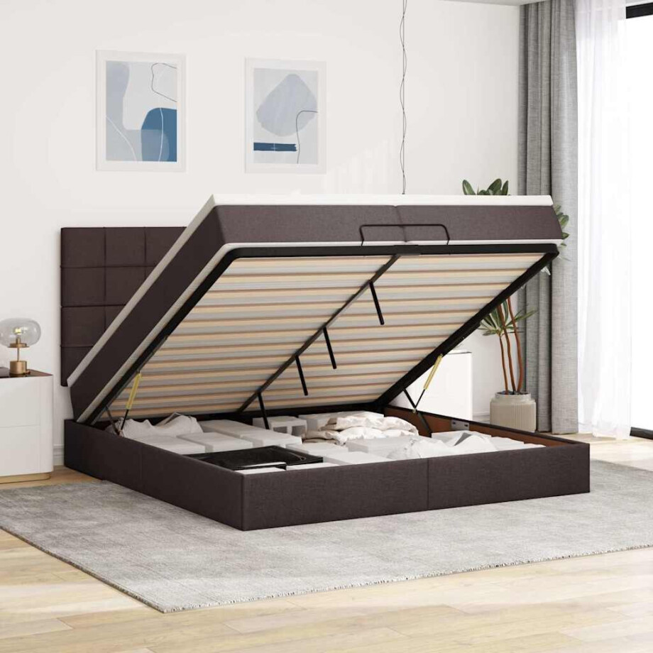 vidaXL Ottoman bed met matrassen 200x200cm stof donkerbruin afbeelding 1
