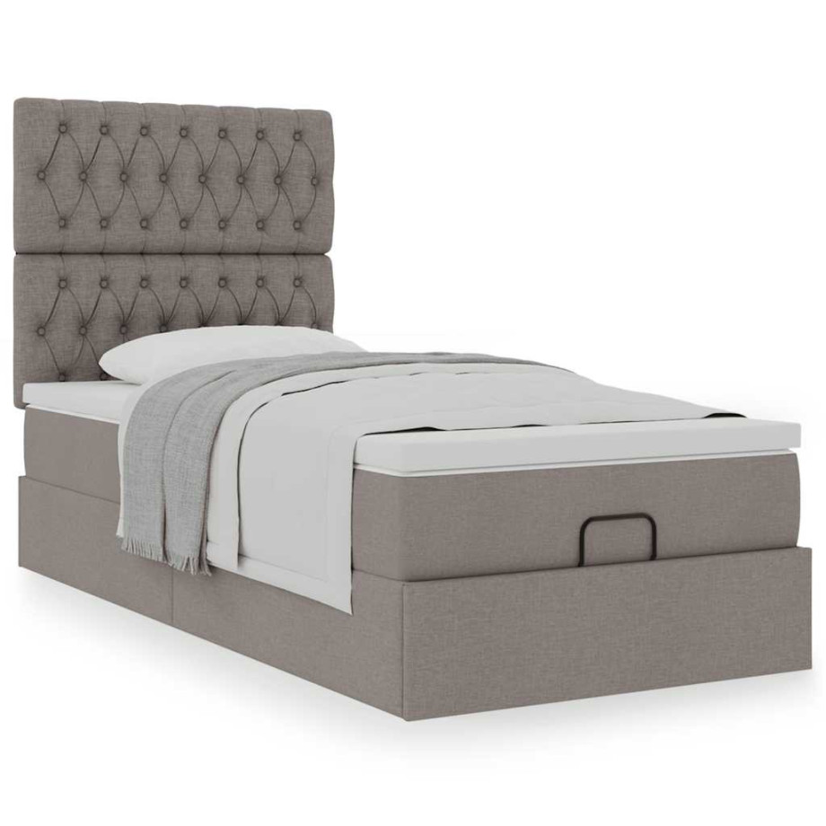 vidaXL Bedframe met matras 90x190cm stof taupe afbeelding 1