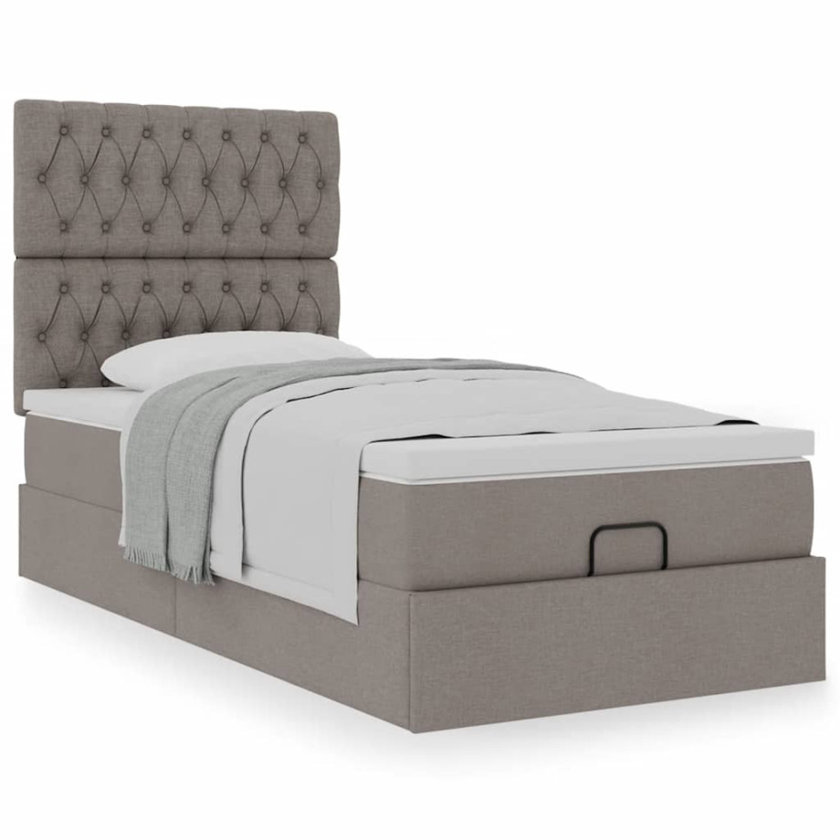 vidaXL Bedframe met matras 90x200cm stof taupe afbeelding 1