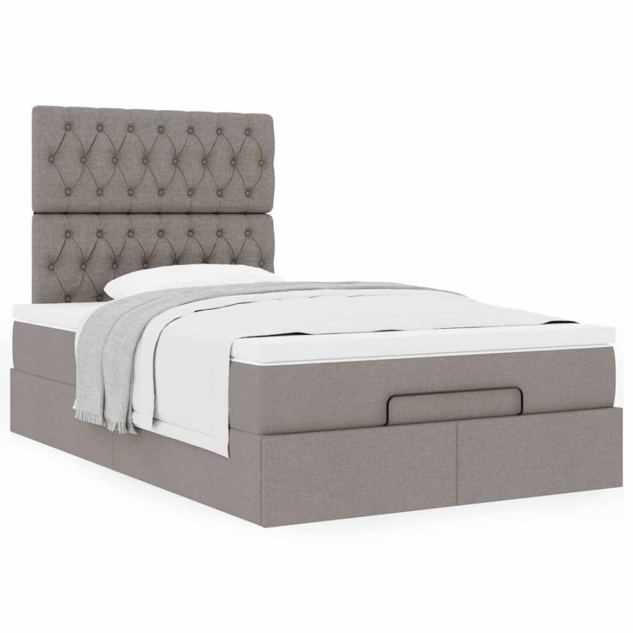 vidaXL Bedframe met matras 120x190 cm stof taupe afbeelding 1