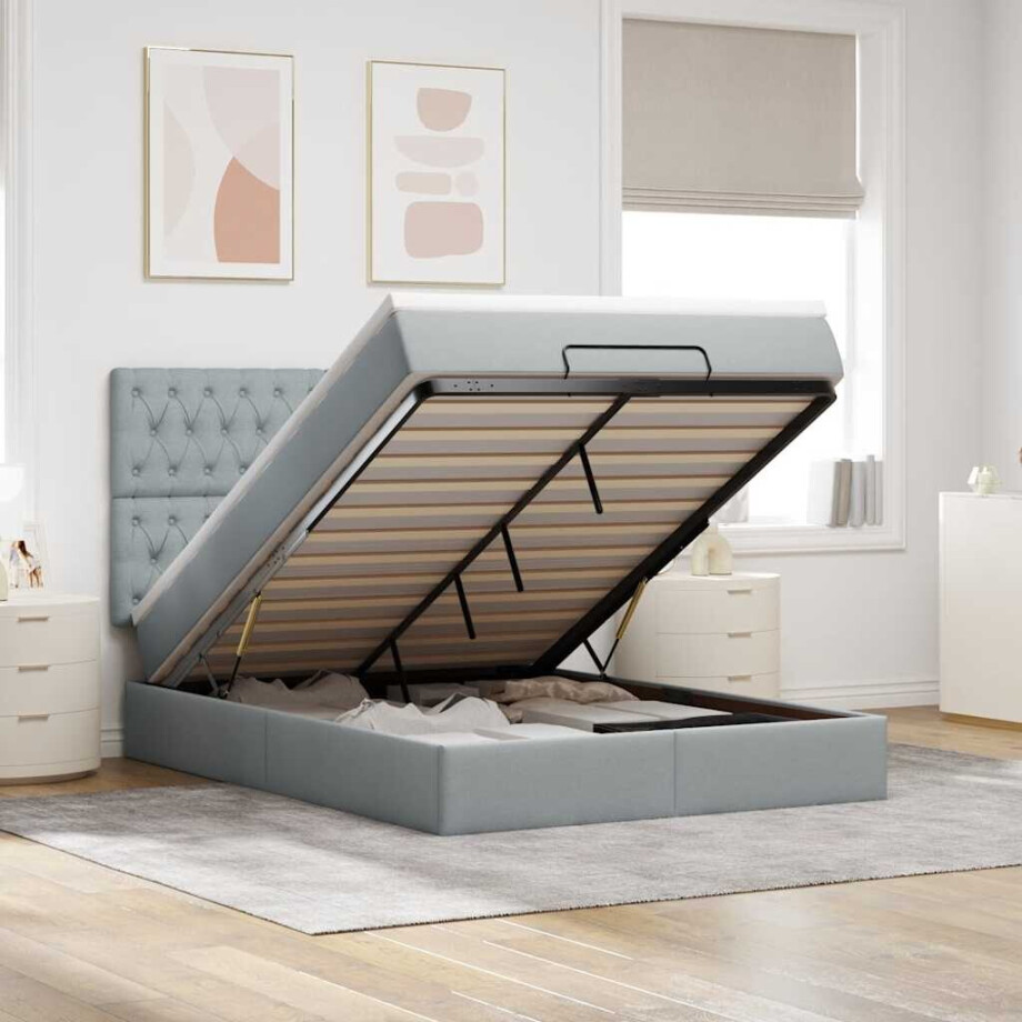 vidaXL Ottoman bed met matras 140x190cm stof lichtgrijs afbeelding 1