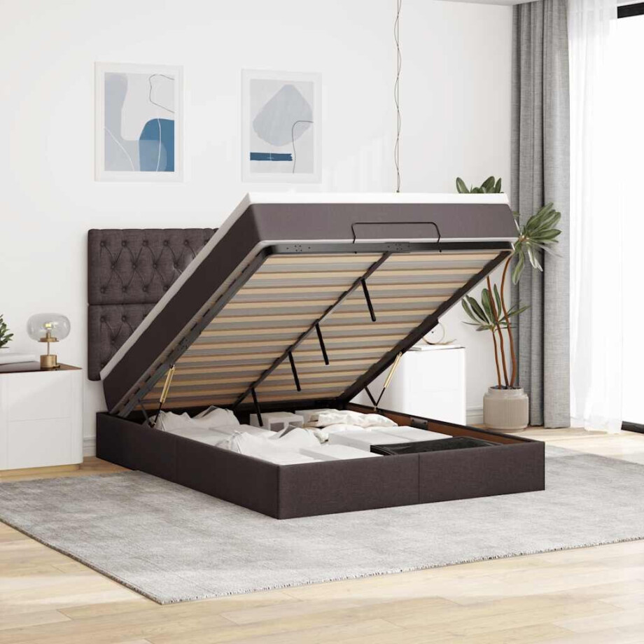 vidaXL Ottoman bed met matras 140x200cm stof donkerbruin afbeelding 1