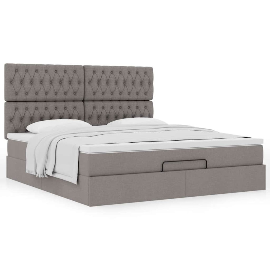 vidaXL Ottoman bed met matras 180x200cm stof taupe afbeelding 1