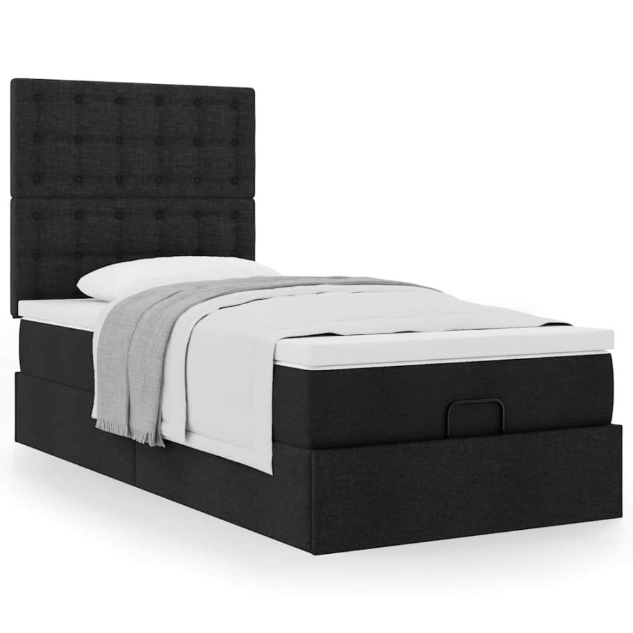 vidaXL Ottoman bed met matras 80x200cm stof zwart vidaXL Ottoman bed met matras 80x200cm stof zwart afbeelding 1