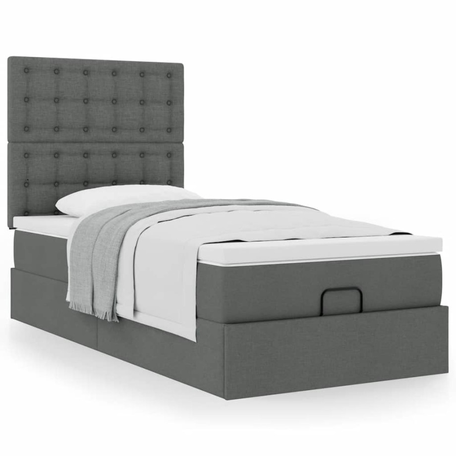 vidaXL Ottoman bed met matras 90x190cm stof donkergrijs afbeelding 1