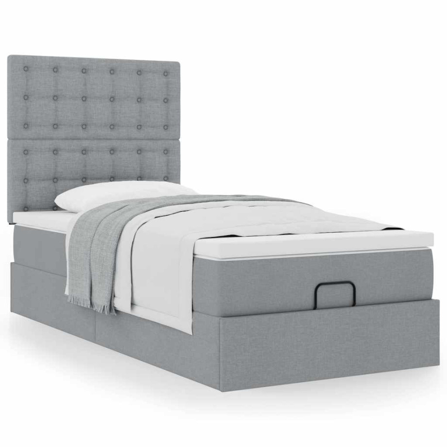 vidaXL Bedframe met matras 90x200cm stof lichtgrijs afbeelding 1