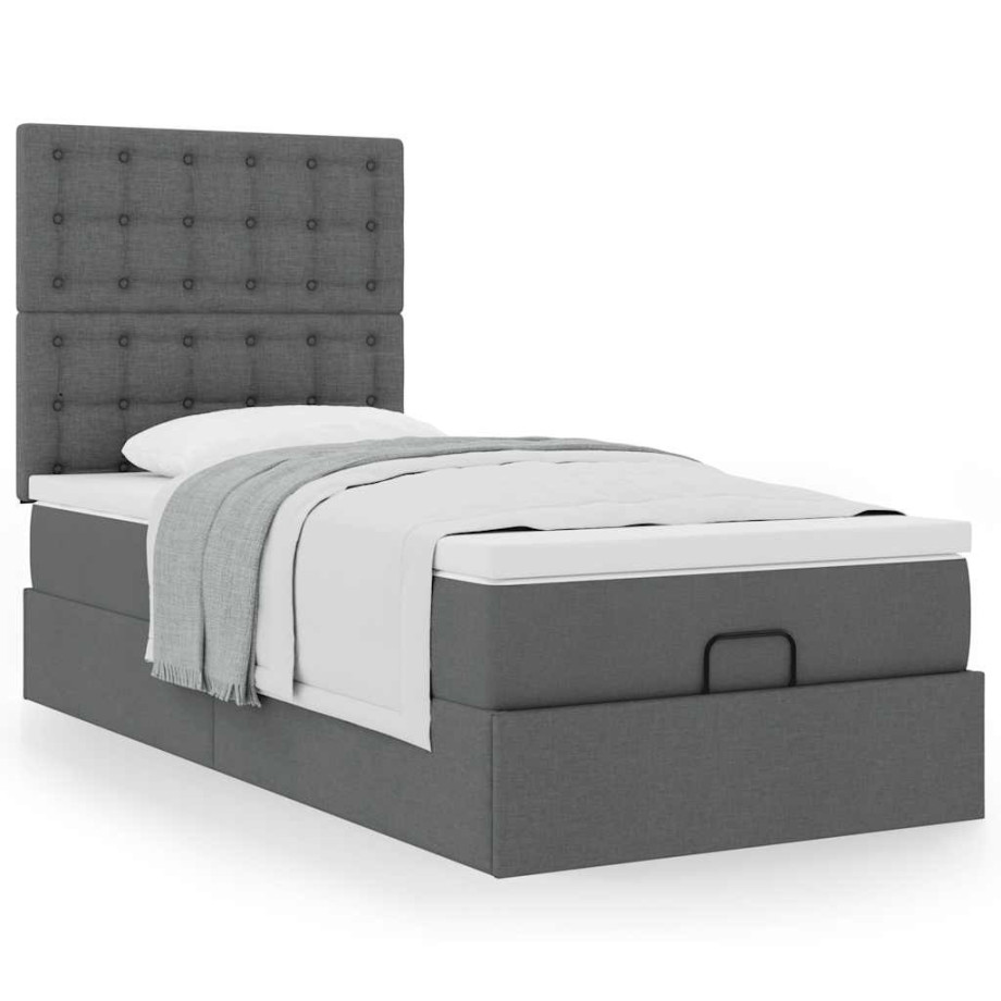 vidaXL Bedframe met matras 90x200cm stof donkergrijs afbeelding 1