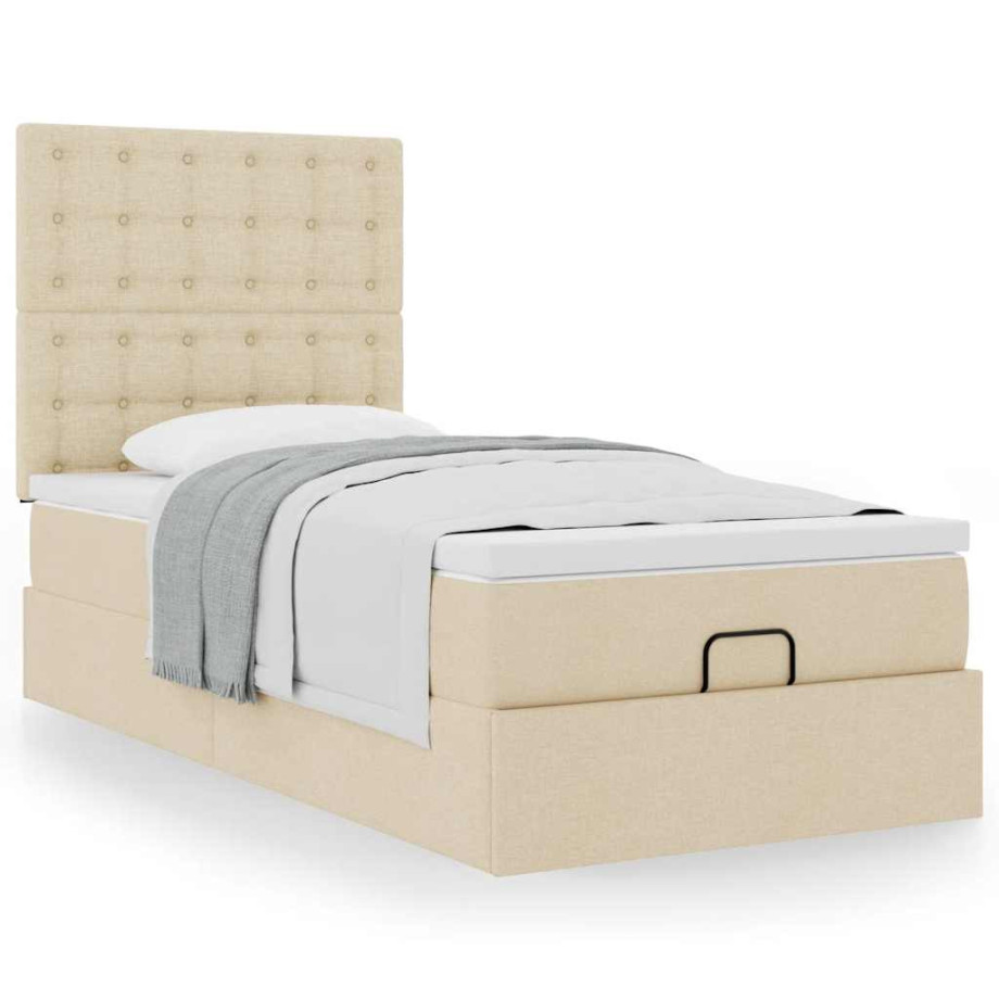 vidaXL Bedframe met matras 90x200cm stof crèmekleurig afbeelding 1