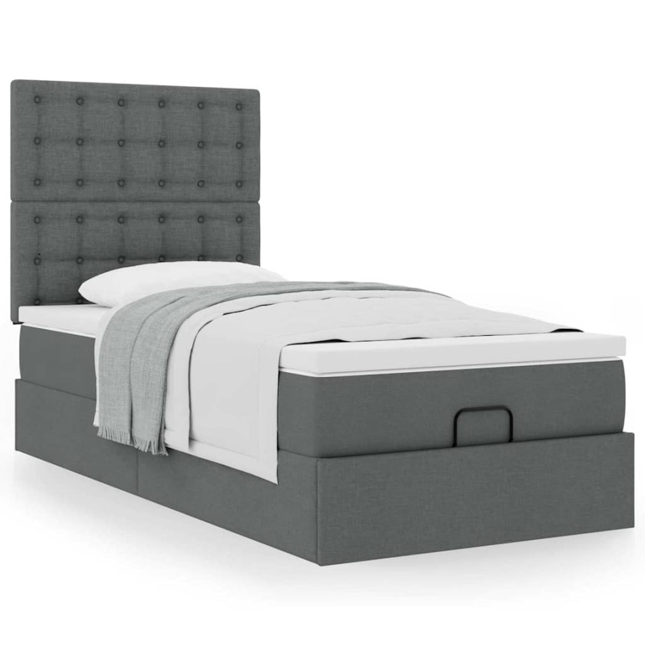 vidaXL Ottoman bed met matras 100x200cm stof donkergrijs afbeelding 1