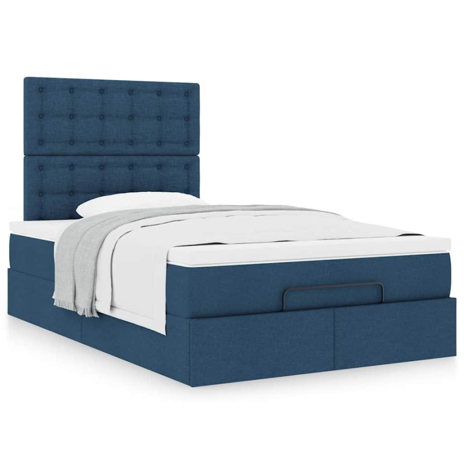 vidaXL Bedframe met matras 120x190 cm stof blauw afbeelding 1