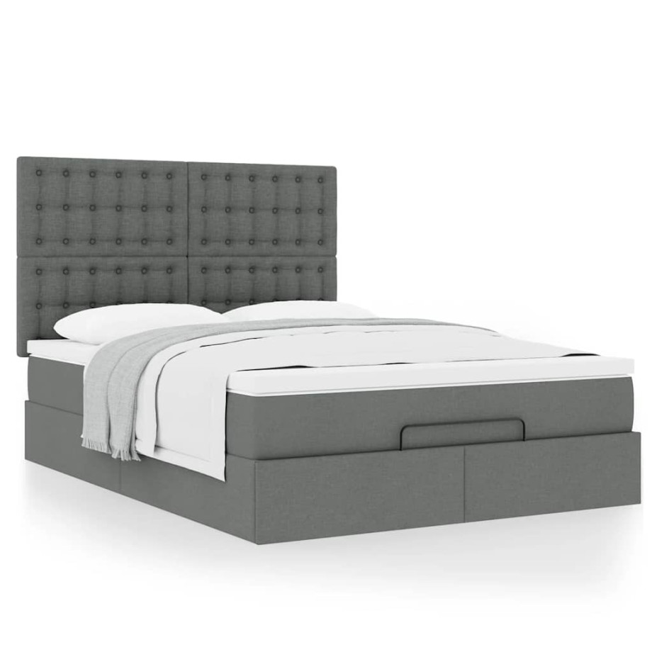 vidaXL Ottoman bed met matras 140x200cm stof donkergrijs afbeelding 1
