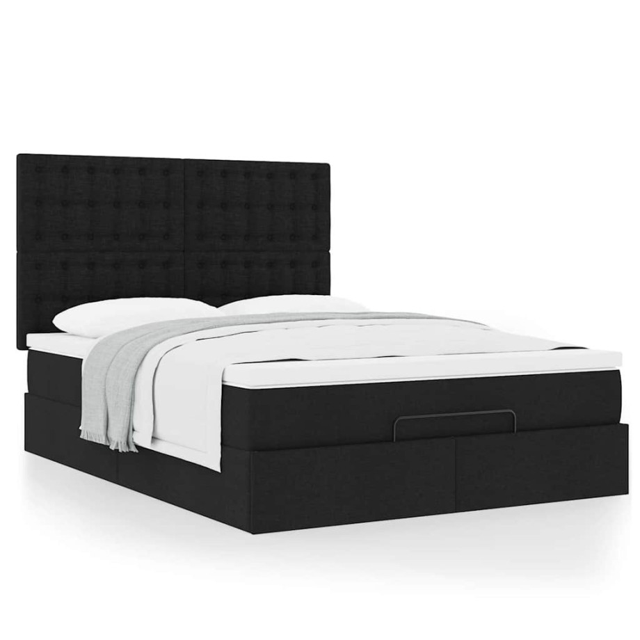 vidaXL Ottoman bed met matras 140x200cm stof zwart afbeelding 1